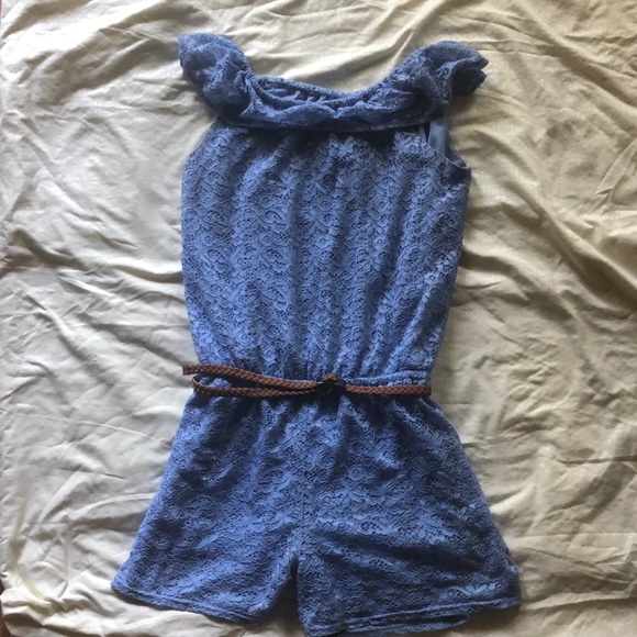 Blue lace belted romper - Picture 1 of 3